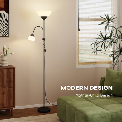 LED Floor Lamp for Living Room, 180cm Tall Standing Lamp, Mother and Child Uplighter with Adjustable Gooseneck, Black