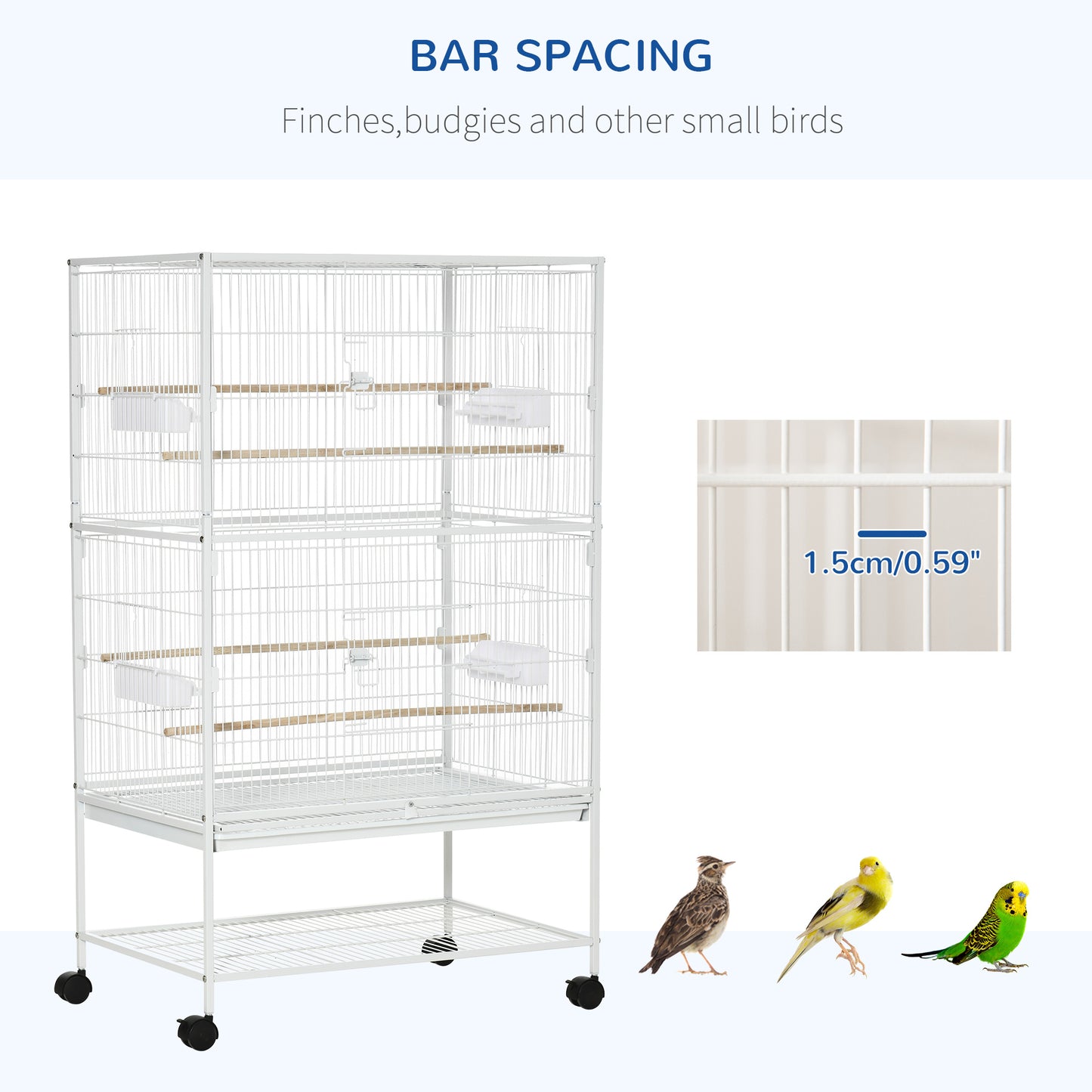 Large Bird Cage Budgie Cage for Finch Canaries Parakeet with Rolling Stand, Slide-out Tray, Storage Shelf, Food Containers