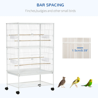 Large Bird Cage Budgie Cage for Finch Canaries Parakeet with Rolling Stand, Slide-out Tray, Storage Shelf, Food Containers