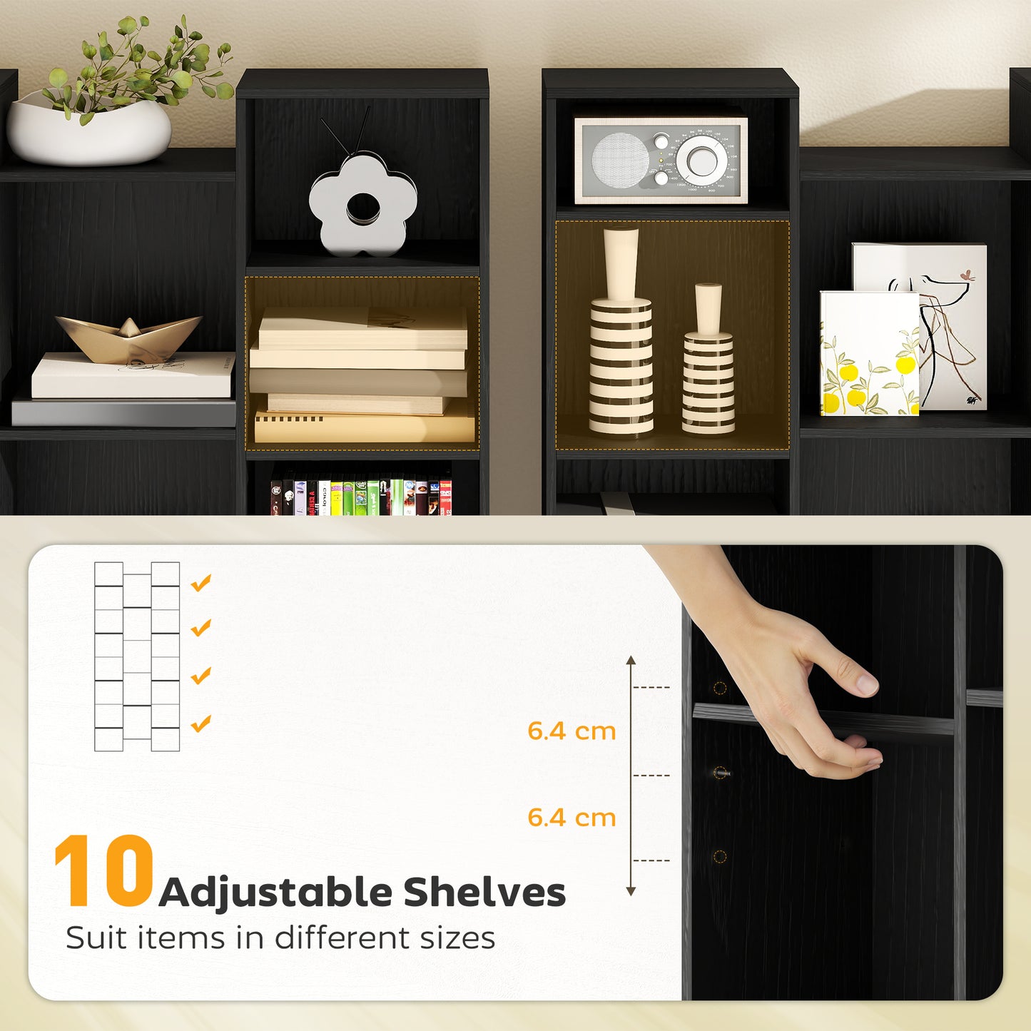 21-Compartment Bookshelf - Black