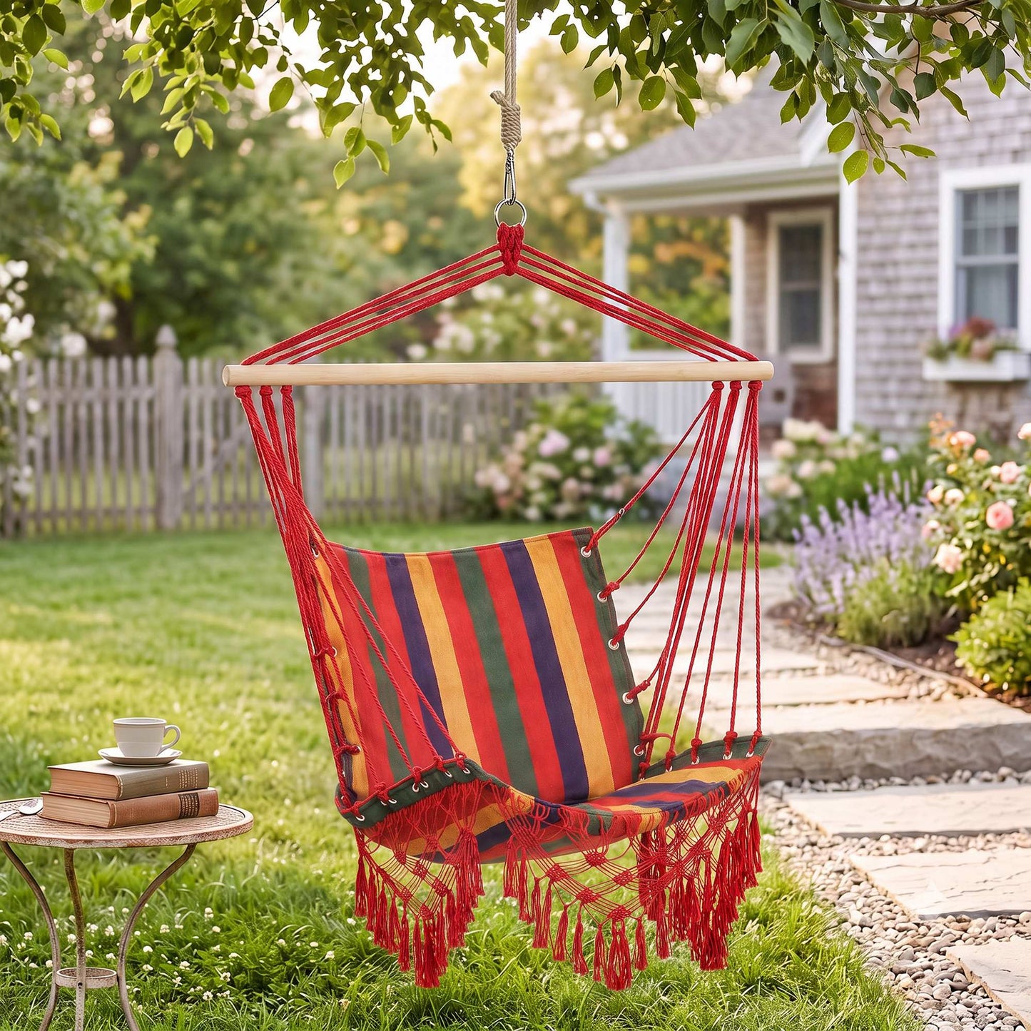 Hammock Chair Swing Colourful Striped Tree Hanging Seat Porch Indoor Outdoor Fabric Garden Furniture