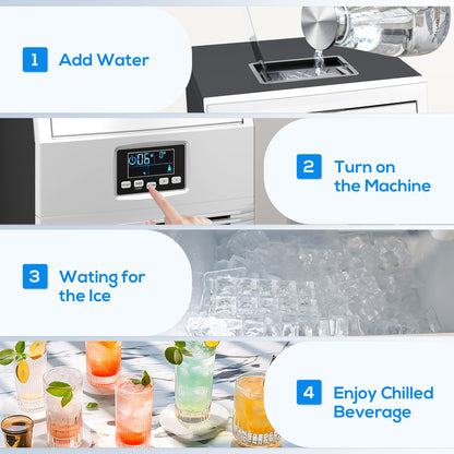 Commercial Ice Maker with 4kg Ice Storage - Silver Tone