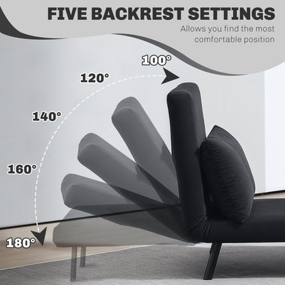 4-in-1 Velvet-Feel Single Chair Bed, with Pillow - Black