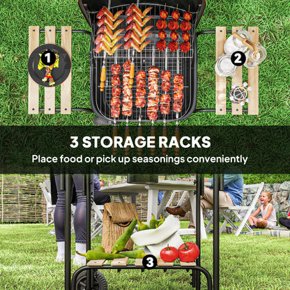 Charcoal Barbecue Grill Portable BBQ Grill with 1840 cm² Cooking Area, 3 Shelves, Adjustable Vent, Lockable Lid