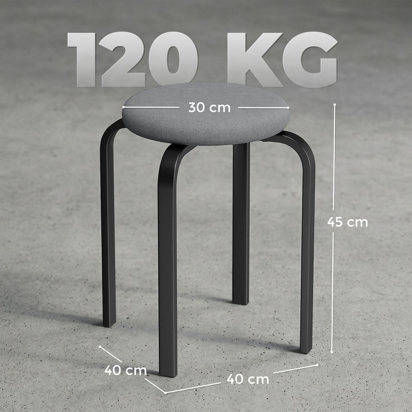 Stackable Stools Modern Cushioned Round Backless Stools Set of 4 Kitchen Dining Room Dark Grey