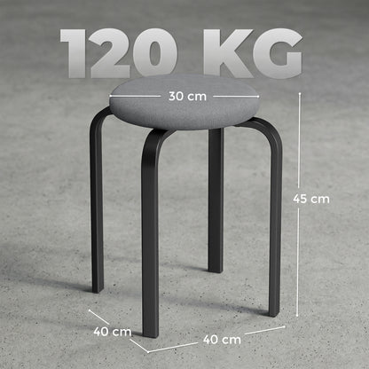 Stackable Stools Modern Cushioned Round Backless Stools Set of 4 Kitchen Dining Room Dark Grey