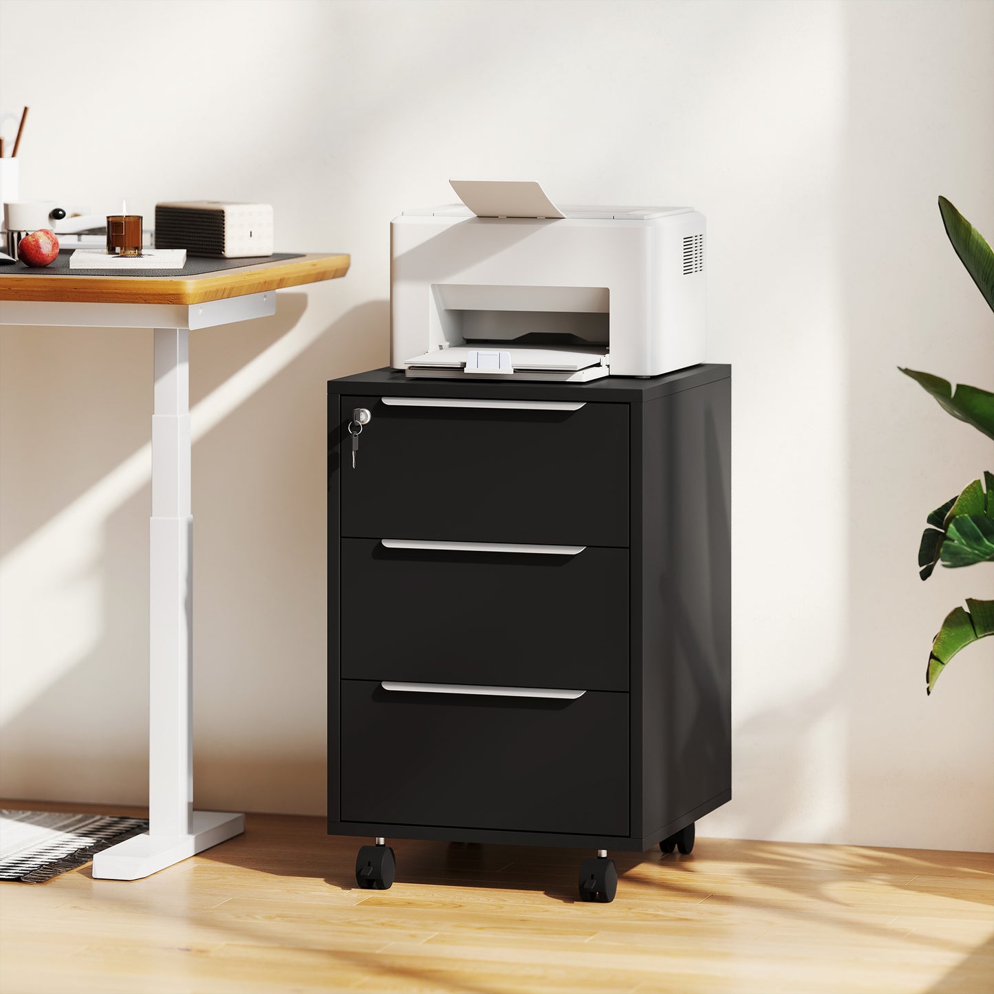 Three-Drawer Locking Filing Cabinet - Black
