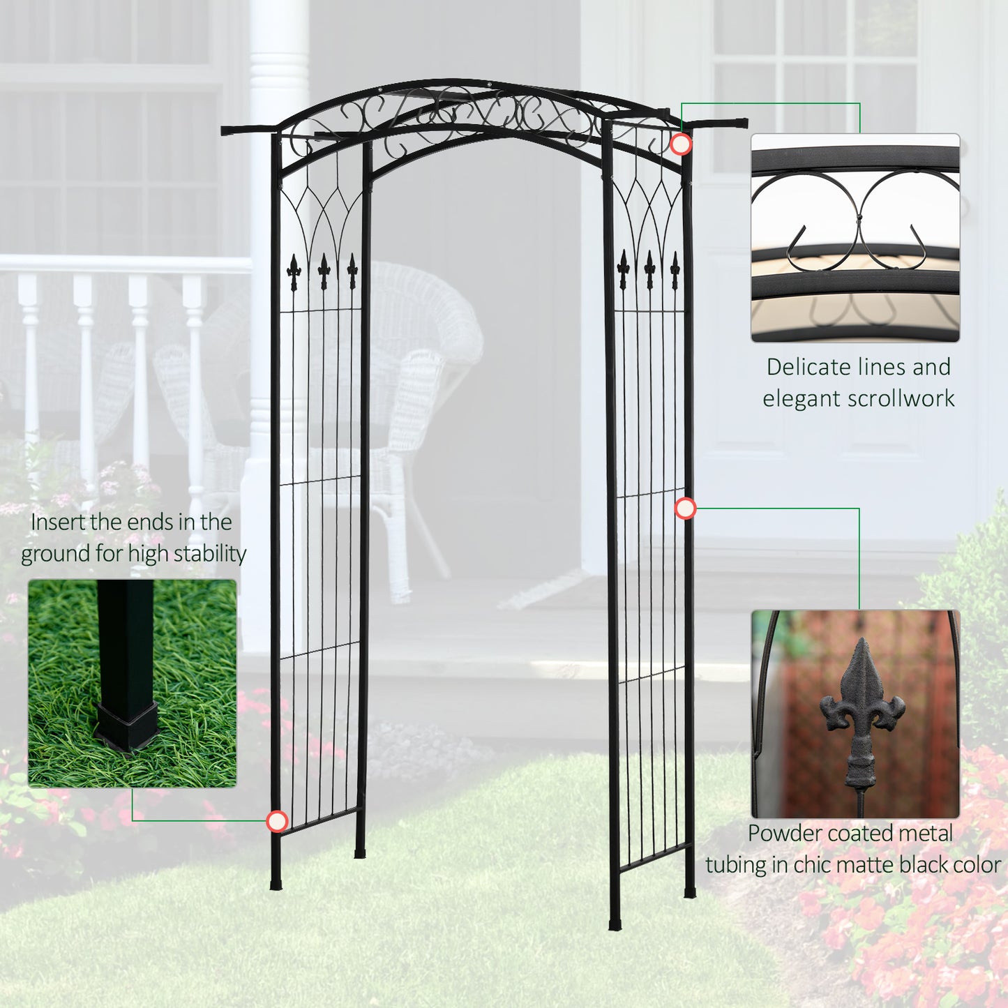 211cm Height Metal Garden Arch Arbor for Wedding Decor for Climbing Plants and Outdoor Decoration