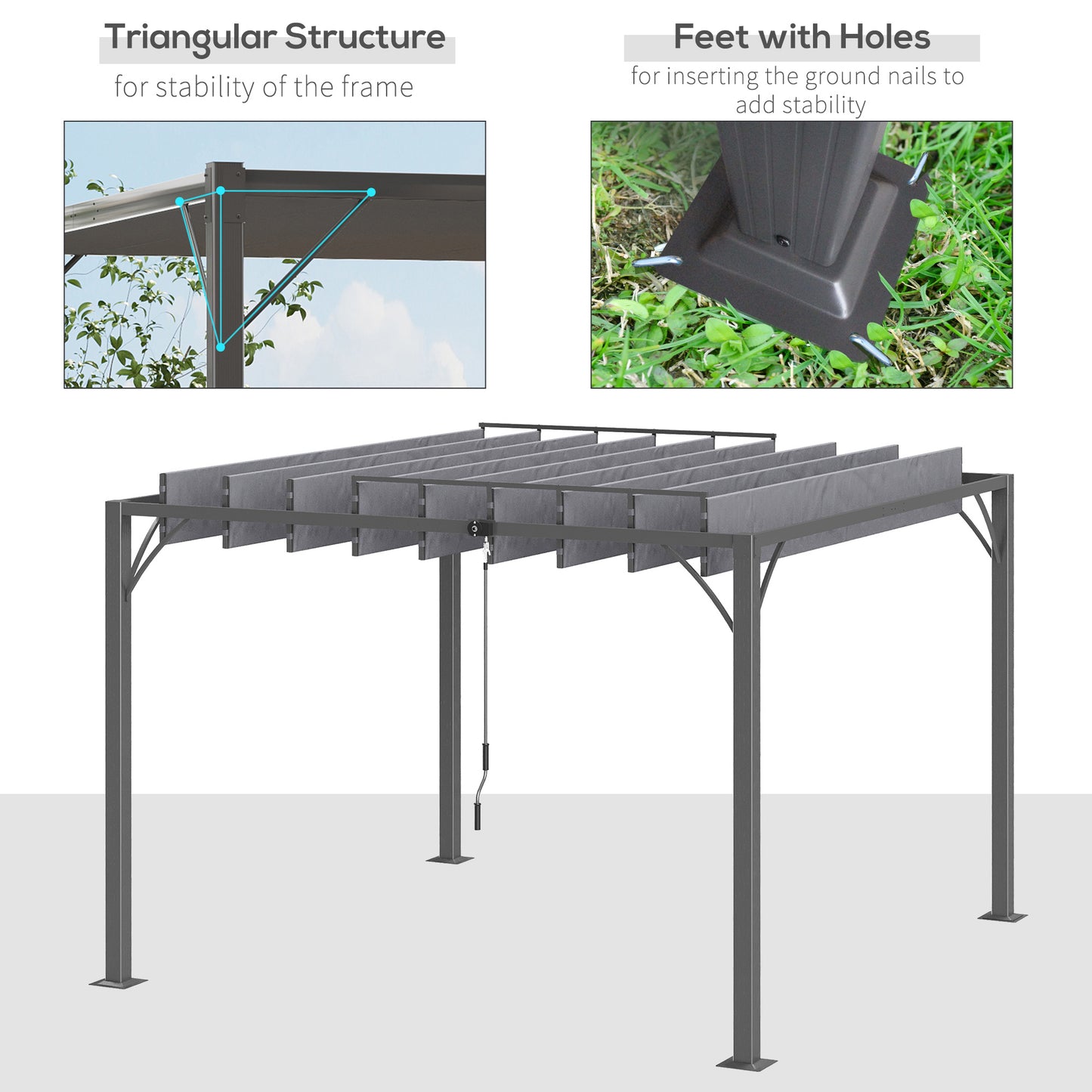 3 x 3(m) Outdoor Pergola with Retractable Roof, Aluminium Louvered Patio Gazebo Canopy for Garden, Patio, Grey