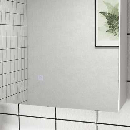 Bathroom Mirror Cabinet with Light, Bathroom Storage Cupboard with Adjustable Shelf, USB Powered, 90x15x70cm, White