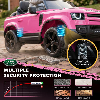 Land Rover Licensed 12V Kids Ride on Car with Remote, Suspension, Slow Start, 3 Speeds, Lights, Music, Horn, Pink