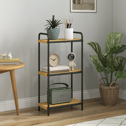 3-Tier Bamboo Bathroom Storage Shelf, Freestanding Narrow Shelving Unit with Slatted Shelves for Kitchen Bathroom Living Room