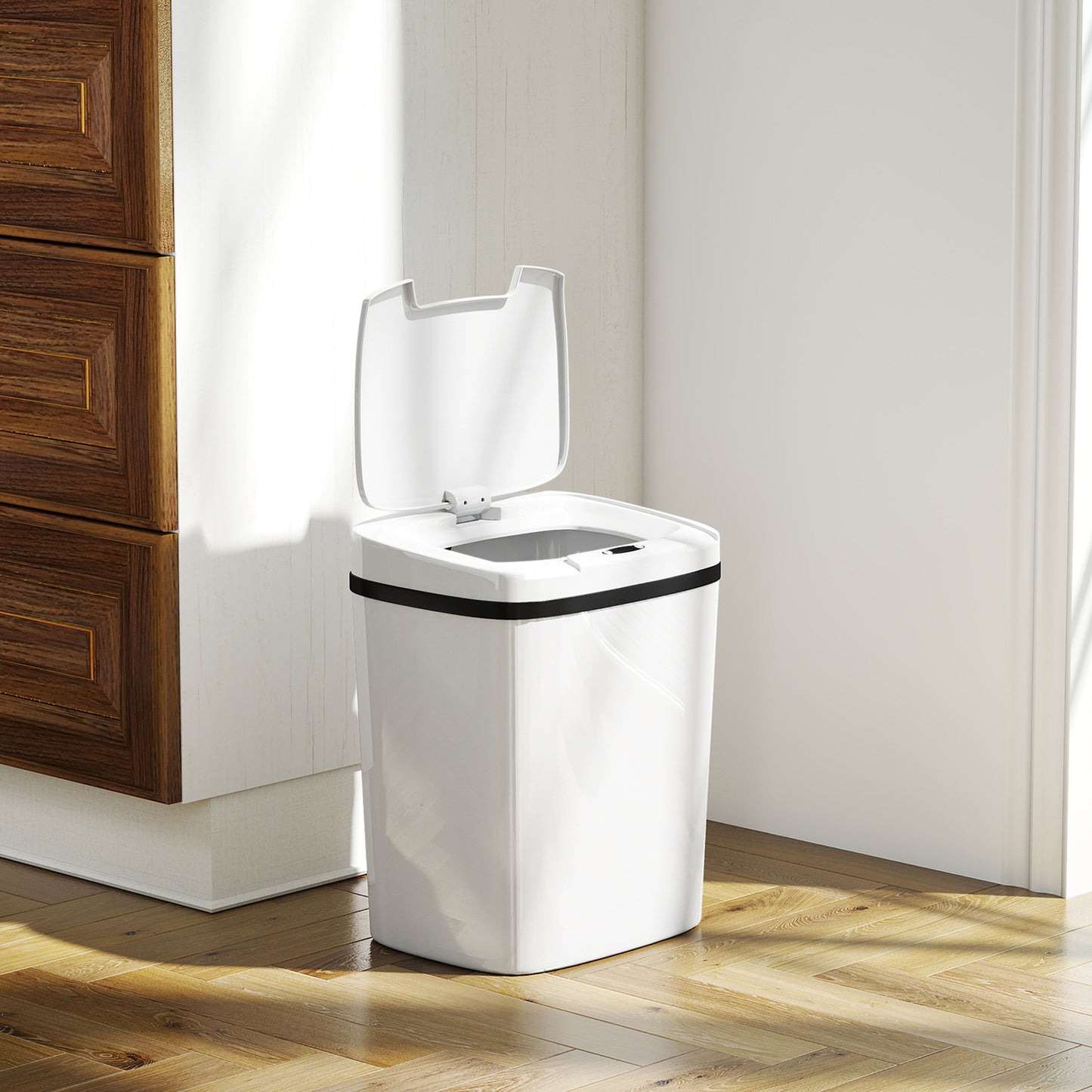 15L Sensor Bin, Automatic Touchless Kitchen Bin, Easy Clean, Battery Operated for Home Office, Bedroom, Bathroom, White