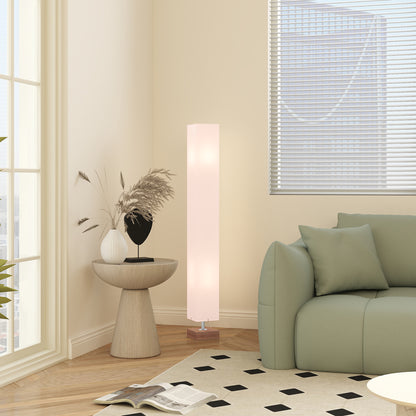 Floor Lamp, 120cm Standing Lamp with Linen Lampshade, Standard Light with Pine Wood Base for Living Room
