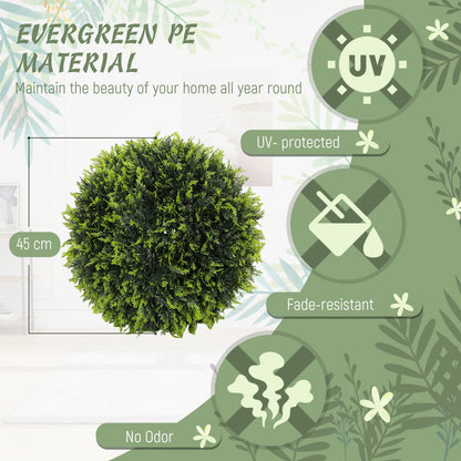 Set of 2 Artificial Plant Topiary Balls, UV-Protected Fake Decorative Plants, Faux Home Indoor Outdoor Decor, 45cm, Green
