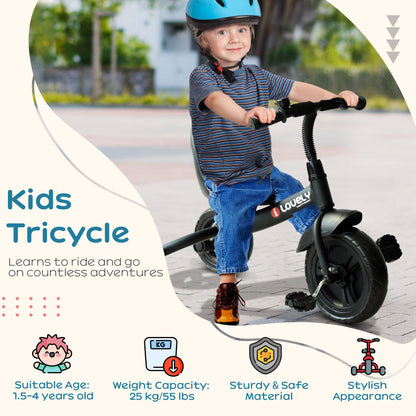 Baby Trike, Toddler Tricycle with Adjustable Seat, Children Ride on Toys 3 Wheels Bike with Bell for Kids 1.5-4 Years, Black