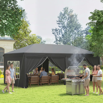 3 x 6 m Pop Up Gazebo with Sides and Windows, Height Adjustable Wedding Camping Party Tent Canopy Marquee with Storage Bag fo