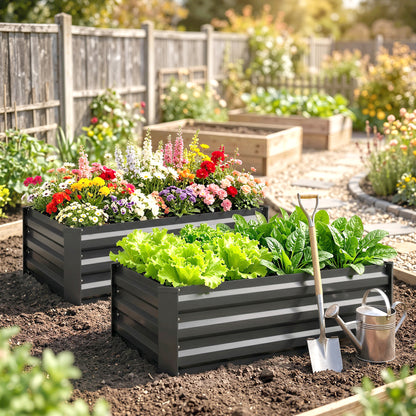 Set of Two 100 x 60cm Steel Planter Boxes - Grey