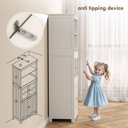 Freestanding Kitchen Cupboard, 4-Door Storage Cabinet with Adjustable Shelf and Glass Doors for Dining Room, Living Room