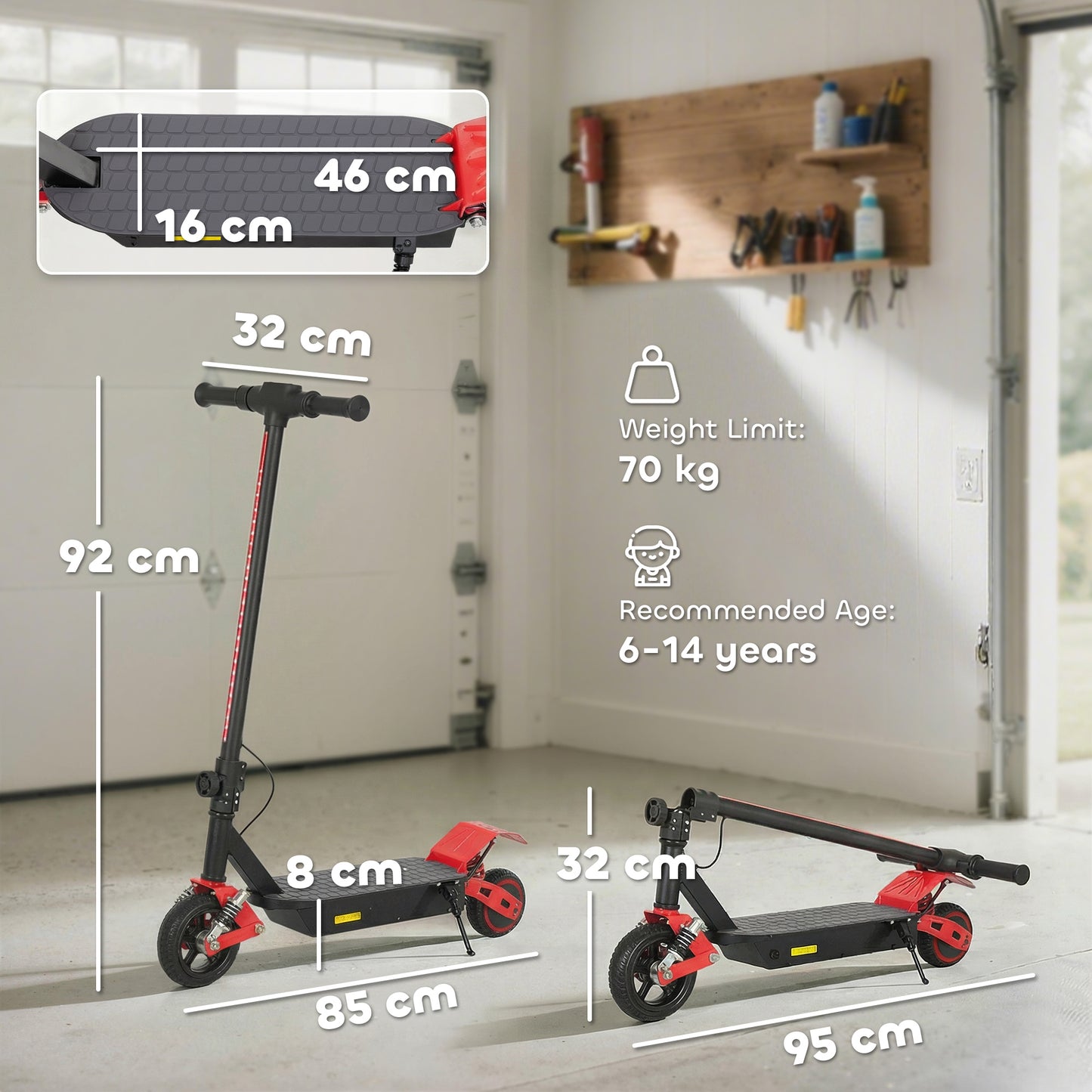 Foldable Kids Electric Scooter with LCD Display, Dual Shock Absorption, Up to 15 KM/H, Max Range 6 KM for Age 6-14, Red