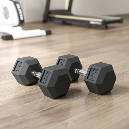 2x15KG Rubber Hex Dumbbell Portable Hand Weights Dumbbell Home Gym