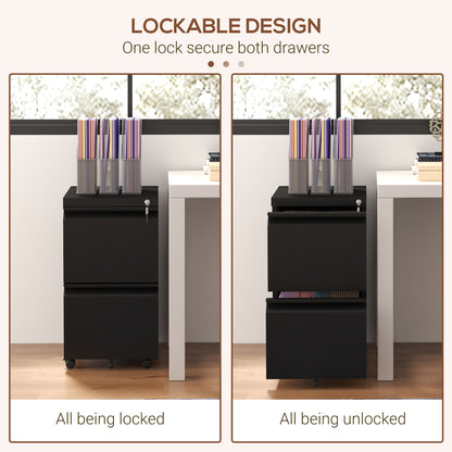 2-Drawer Mobile Filing Cabinet, Metal Lockable File Cabinet for Letter, A4 and Legal Size, Pre-Assembled Body, Black