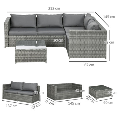3 Pieces PE Rattan Garden Furniture Set with 10 cm Thick Cushions