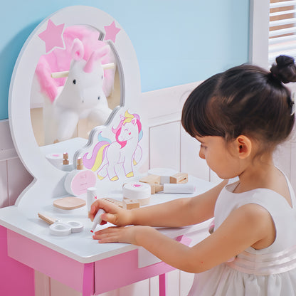 Kids Dressing Table with Mirror, Stool, Pink