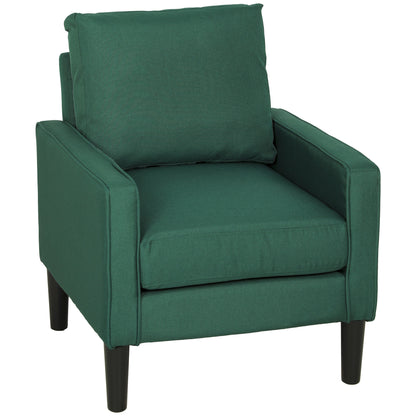 Accent Chair, Removable Pillow Linen Armchair with Comfy Spring Cushion for Living Room, Bedroom, Study, Dark Green