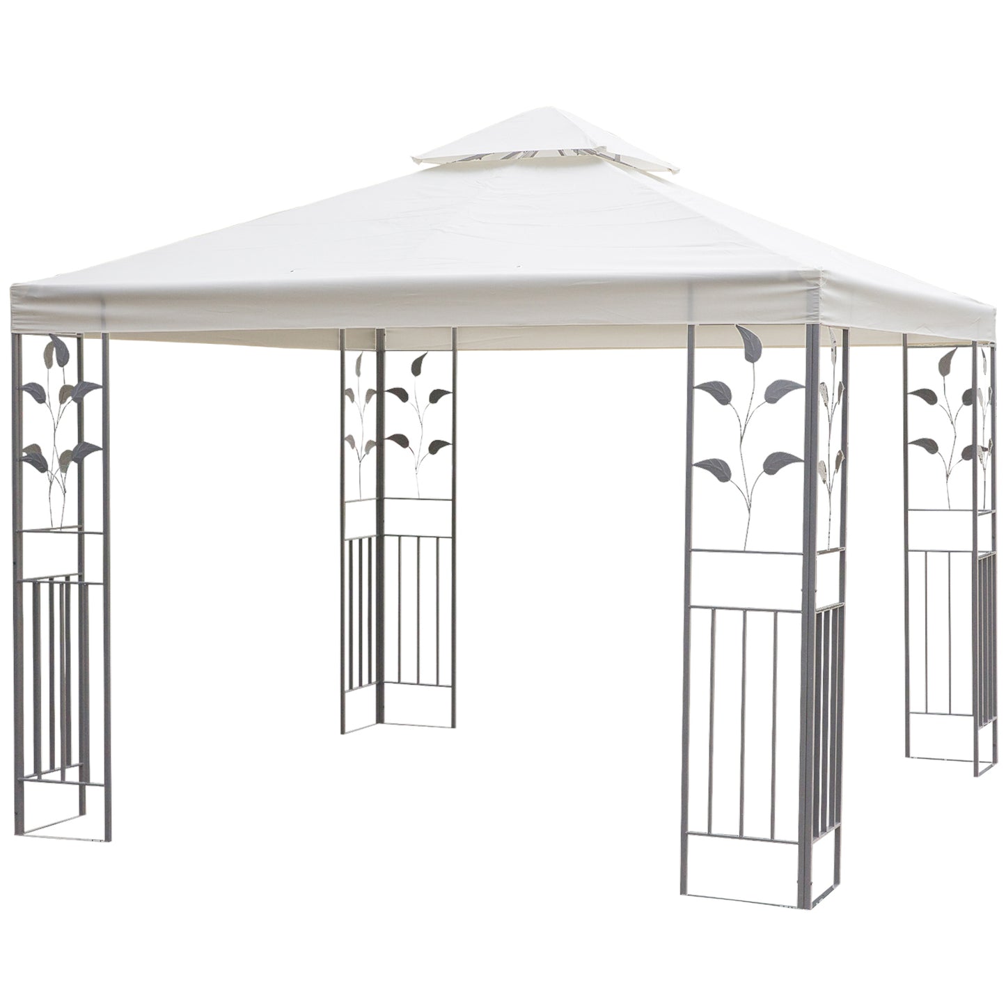 3 x 3m Outdoor Steel Gazebo with 2 Tier Roof, Garden Gazebo Patio Canopy Marquee Shelter with Decorative Steel Frame - Cream