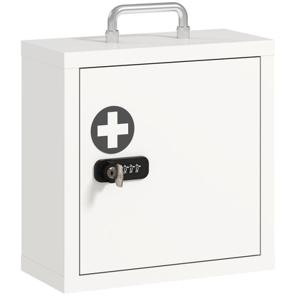 Wall Mount Medicine Cabinet with Combination and Key Lock, 2 Tier Stainless Steel First Aid Cabinet, White