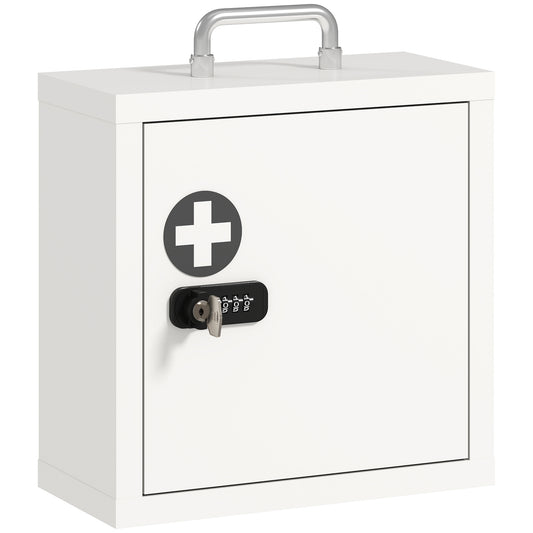 Wall Mount Medicine Cabinet with Combination and Key Lock, 2 Tier Stainless Steel First Aid Cabinet, White