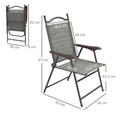 Set of Two Folding Garden Chairs, with Fabric Mesh Seats - Dark Grey