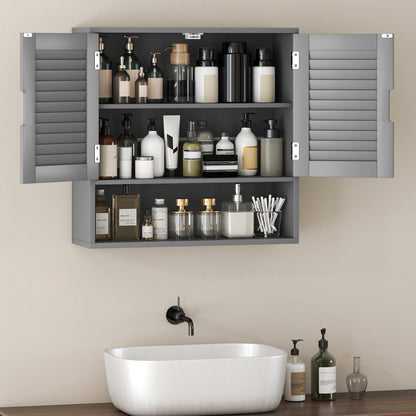 Bathroom Cabinet, Wall Mounted Storage Cabinet with Adjustable Shelves, 60 x 20 x 60 cm, Grey