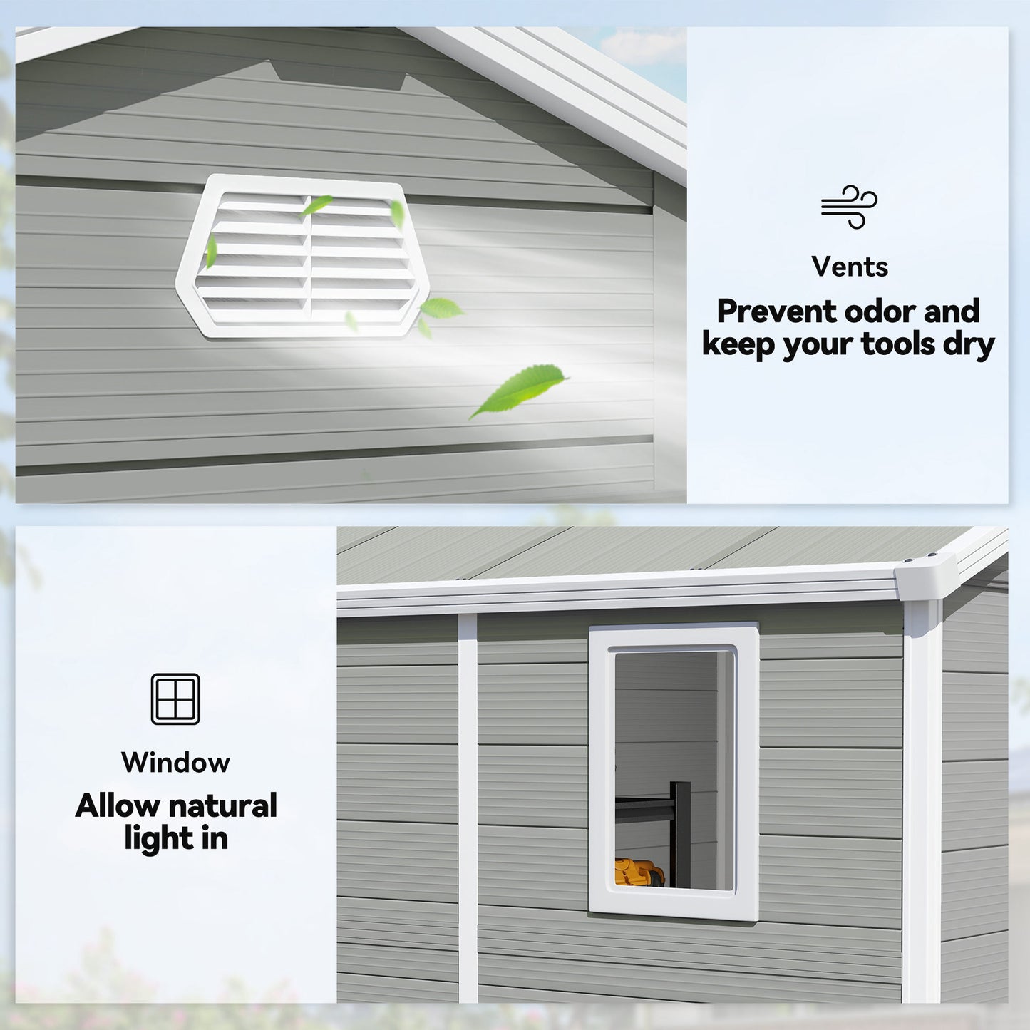 7.9ft x 6.2ft Aluminium Frame Rust Resistance Waterproof Shed, with Galvanised Foundation - Light Grey