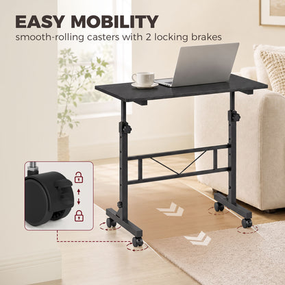 Overbed Table Adjustable Height Sofa Side Table with Wheels 80 x 40 cm Black
