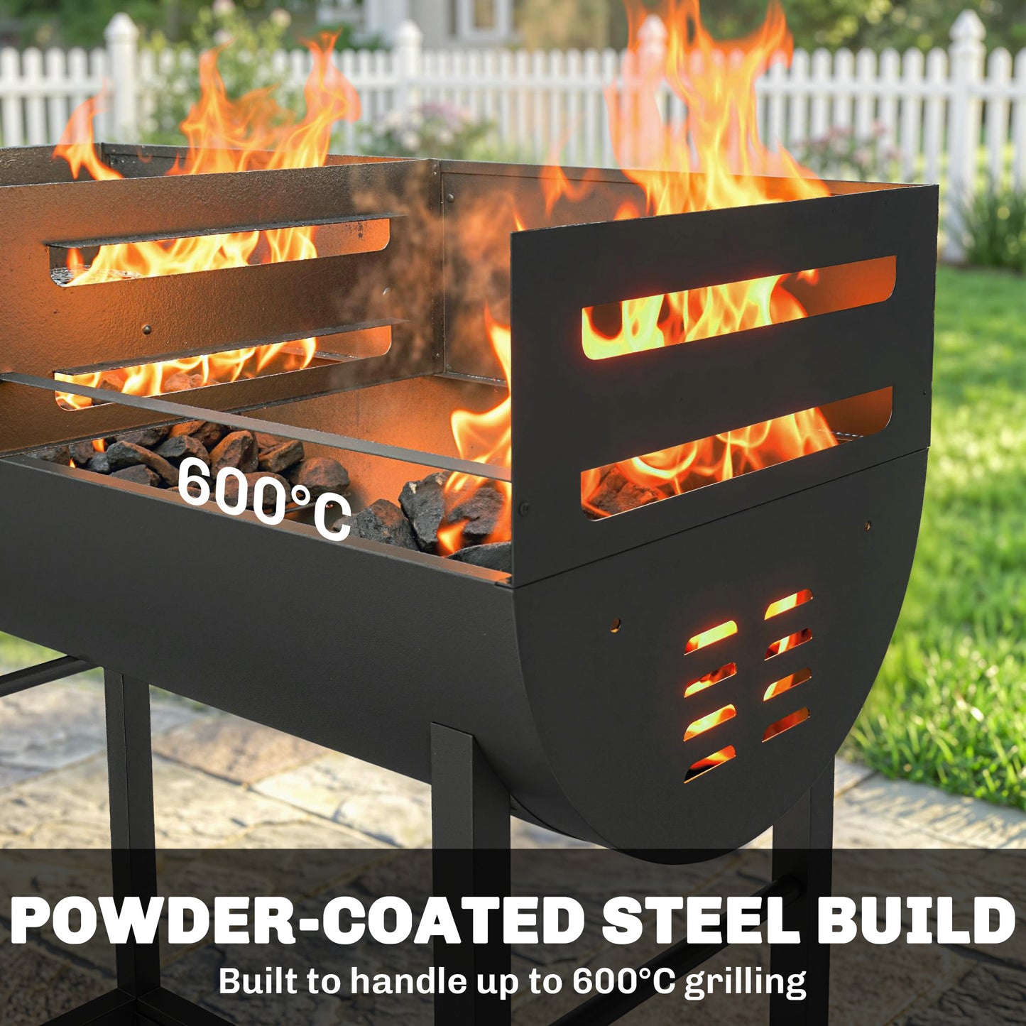 Charcoal Barbecue Grill with 2 Cooking Areas, Portable BBQ Trolley with Wheels, Height Adjustable Grates, Bottom Shelf