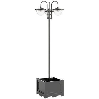 189cm 3-head Solar Lamp Post, Street Light with Planter, Automatic-on, 6 Hour Max Outdoor Ready LED Lighting, Black