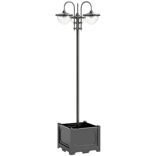 189cm 3-head Solar Lamp Post, Street Light with Planter, Automatic-on, 6 Hour Max Outdoor Ready LED Lighting, Black