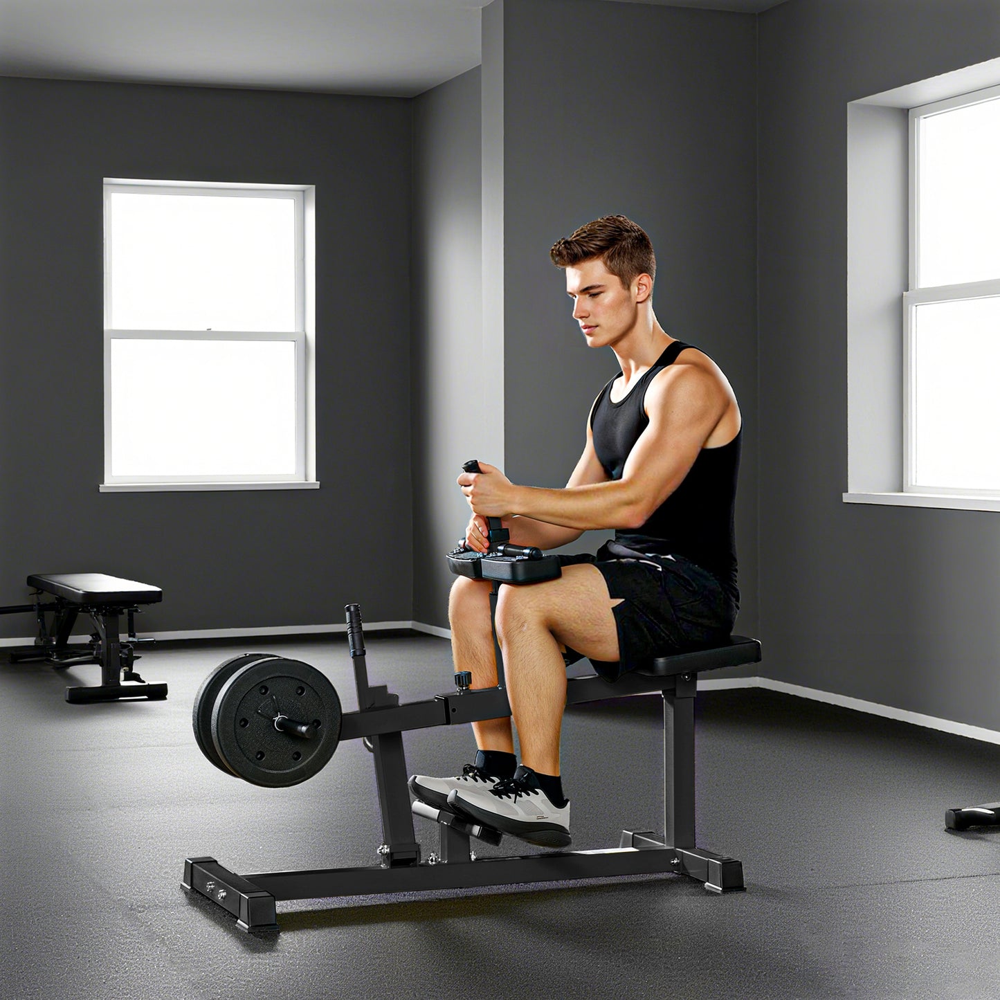 Seated Leg Extension Machine, Adjustable Leg Raise Machine and Curl Machine with Plate Loaded for Hip