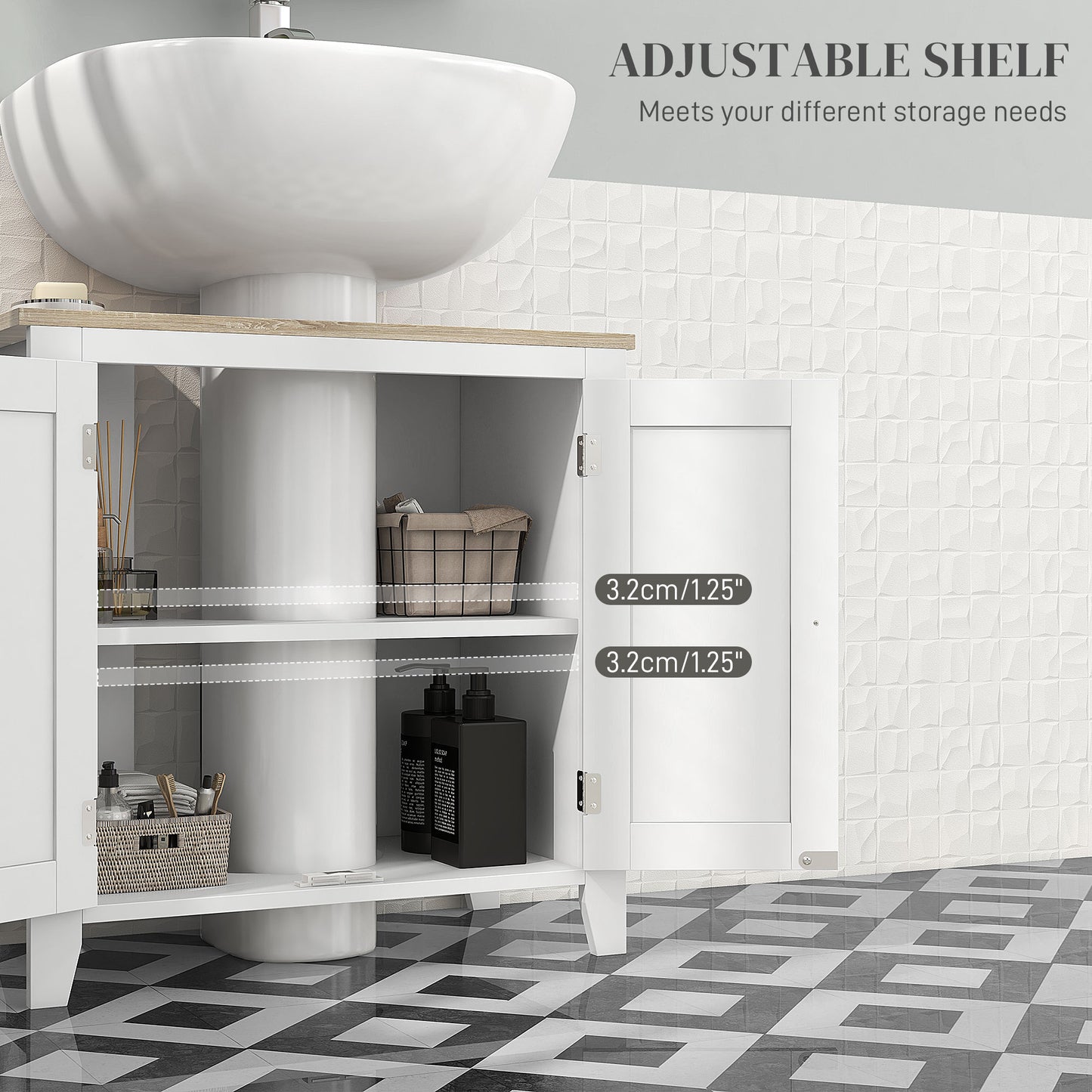 Under Sink Cabinet, Bathroom Sink Cabinet with 2 Doors, Pedestal Under Sink Design, Freestanding Bathroom Cupboard