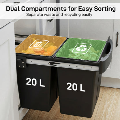 Pull Out Bin, Kitchen Under Sink Bin with 2 Removable Compartments, Smooth Glide, Black