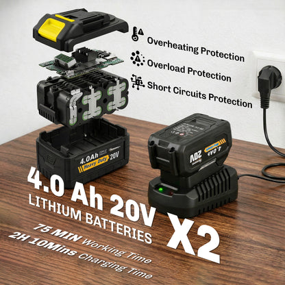 Cordless Tiller, 18V Electric Garden Rotavator with 2 x 4000mAh Batteries, Charger, 20cm Tilling Width & 18cm Depth