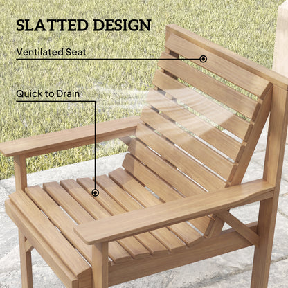 4 Piece Wooden Garden Furniture Set, Outdoor Garden Sofa Set with 2 Armchairs, Loveseat and Coffee Table, Natural Wood