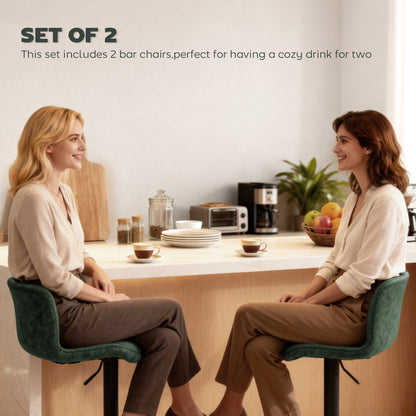 Bar Stools Set of 2, PU Leather Barstools with Backrest and Footrest for Kitchen, Counter, Breakfast Bar, Green