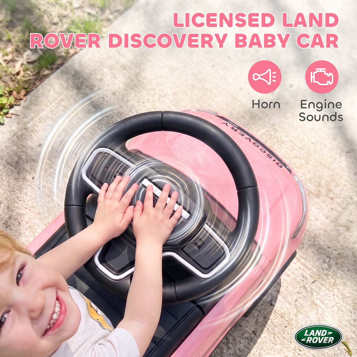 Land Rover Licensed Toddler Ride on Car with Horn, Engine Sounds, Under-Seat Storage, for 18-36 Months, Pink