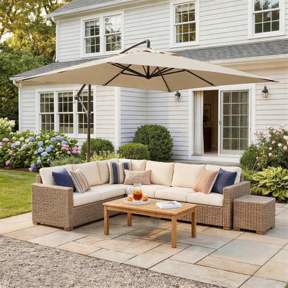 3m Square Canopy Cantilever Parasol, with Cross Base - Beige