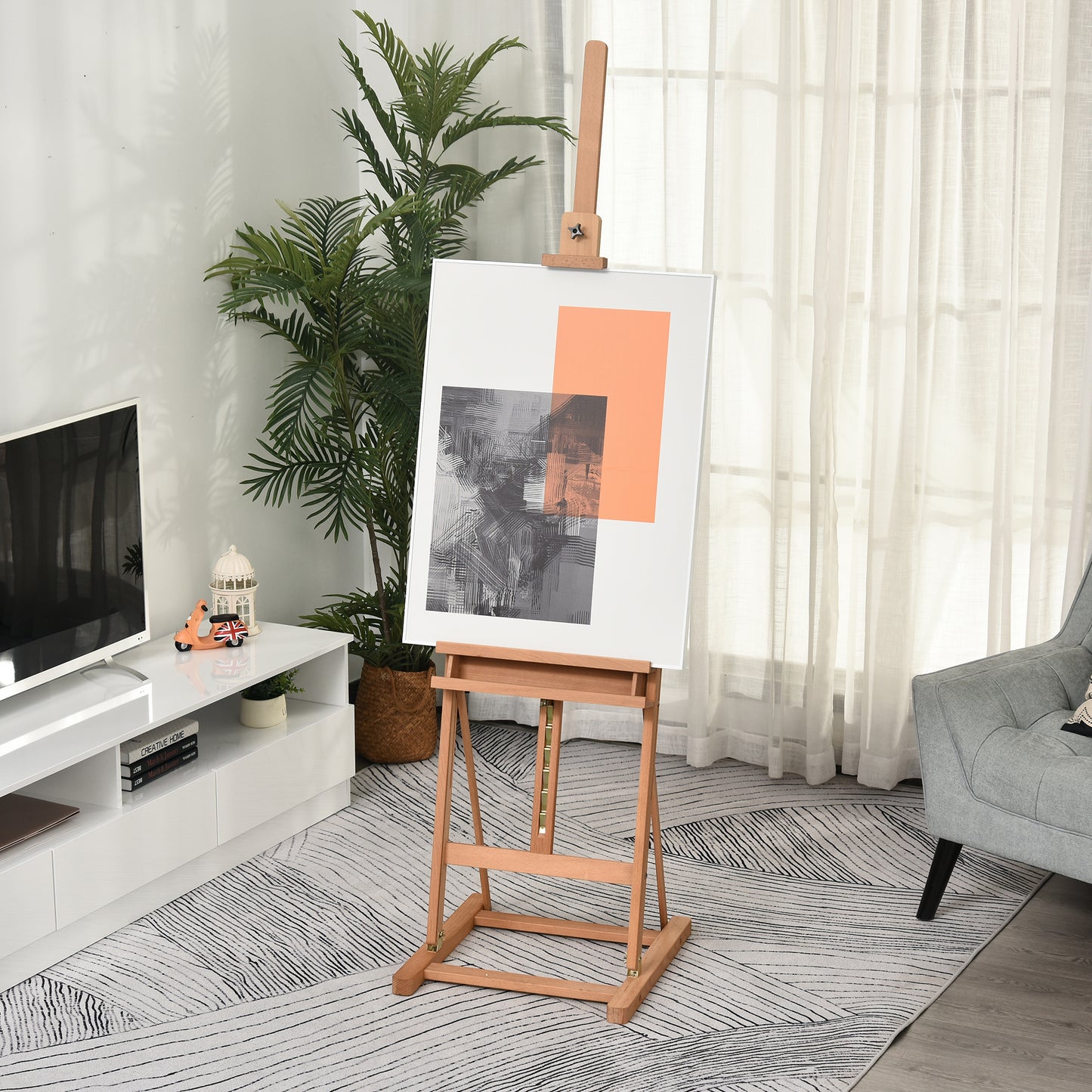 Wooden Easel Stand H-Frame Artist Easel with 171-230cm Adjustable Height and 0-80° Working Angles Beech Wood Art Easel for Di