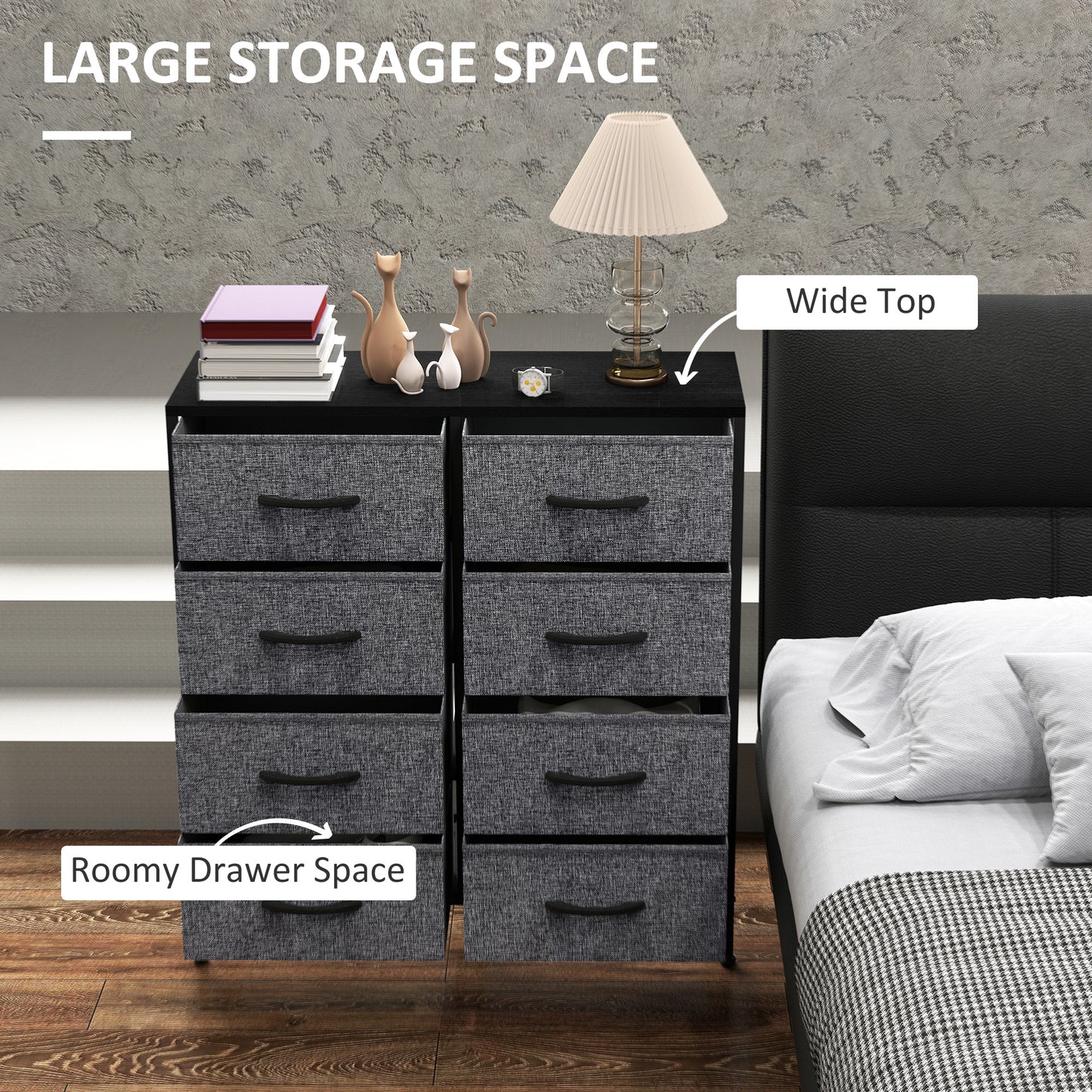 Fabric Chest of Drawers, Industrial Bedroom Dresser with 8 Fabric Drawers, Steel Frame and Wooden Top for Nursery