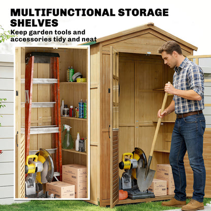 Outdoor Wooden Storage Cabinet, Garden Tool Shed with Acrylic Windows for Patio, Light Brown